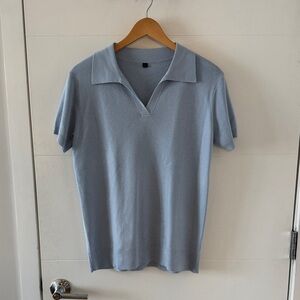 Womens Light Blue Polo Shirt Size L